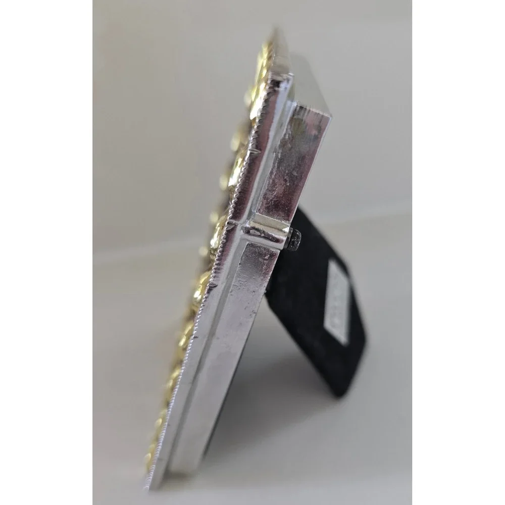 Two's Company Silver Jeweled Picture Frame Yellow Citrine Crystals Velvet‎ Back